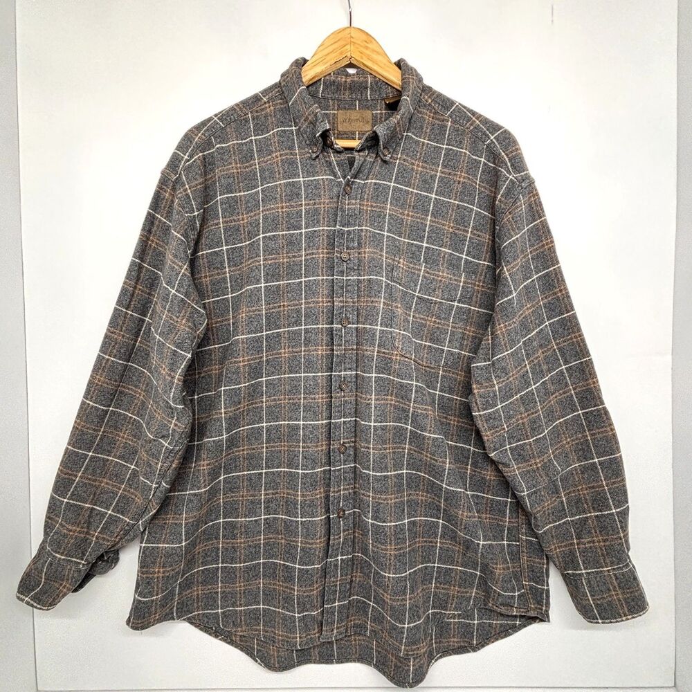 Vintage St Johns Bay Plaid Flannel Long Sleeve Shirt Gray Lumber Jack Size XL